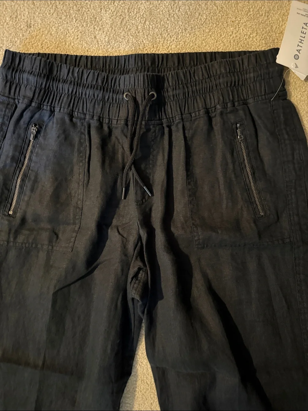 Athleta Linen Black Wide-Leg Drawstring Pants